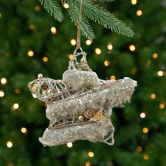 Gallerie 7.25" Rustic Style Faux Fur Trimmed Glittered Star Christmas Ornament - Brown