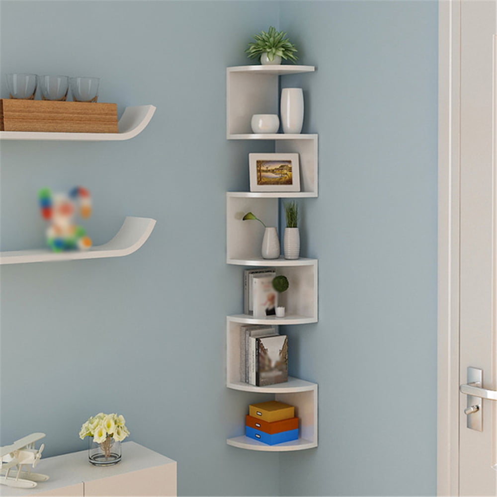 2 5 7 Tier Wall Mount Floating Radial Corner Shelf With 0 59 In Thick