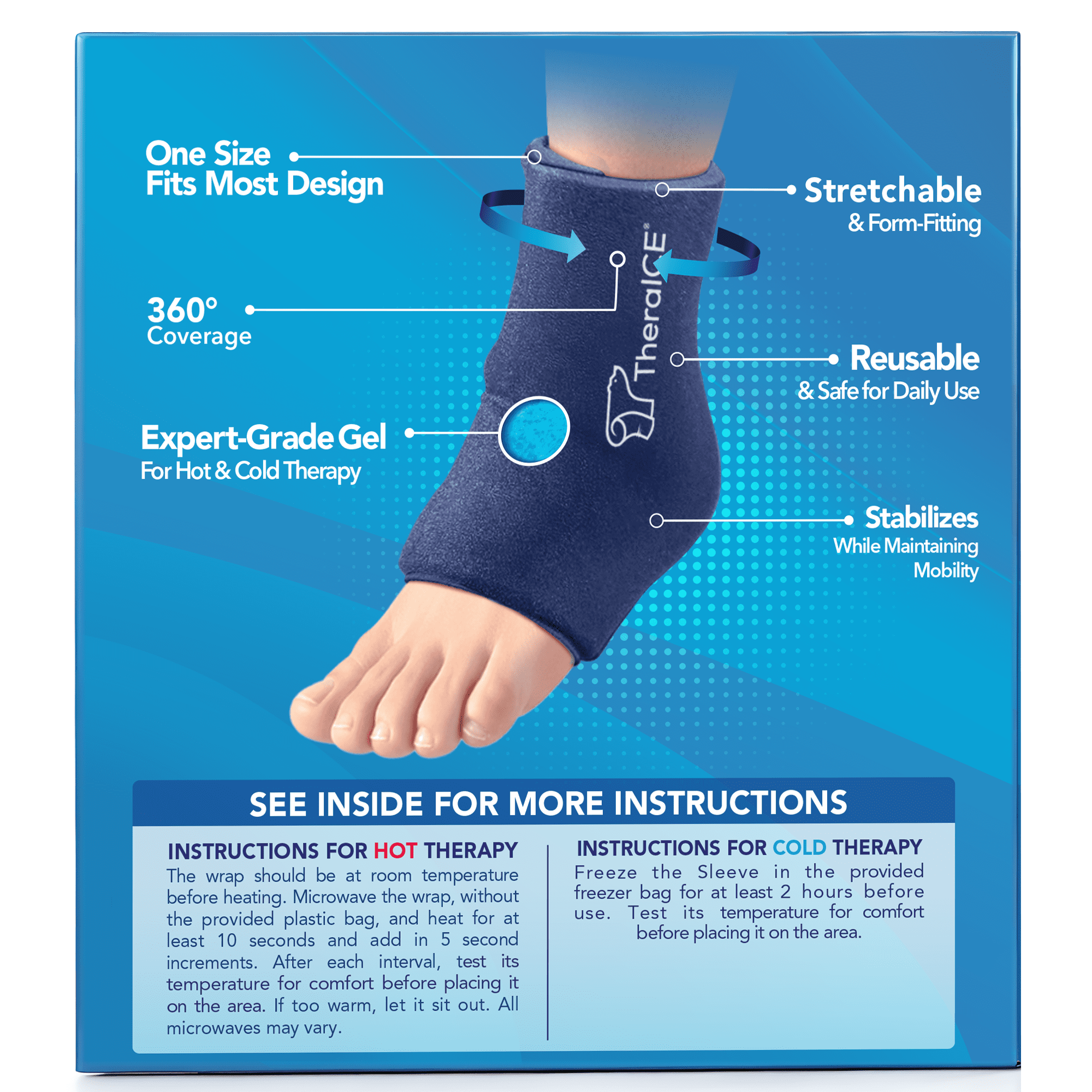 (2 pack) TheraICE Hot & Cold Gel Ankle Compression Ankle Wrap for Women & Men, Compression Socks