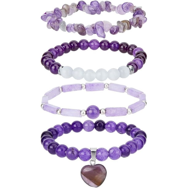 4 pulseras de amatista, hermosas pulseras de cuentas de amatista, elegantes pulseras rectangulares, pulseras de piedra únicas, regalos de aniversario de cumpleaños para mujeres y parejas.