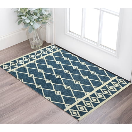 2' X 3' Blue And Ivory Wool Argyle Hand Hooked Area Rug