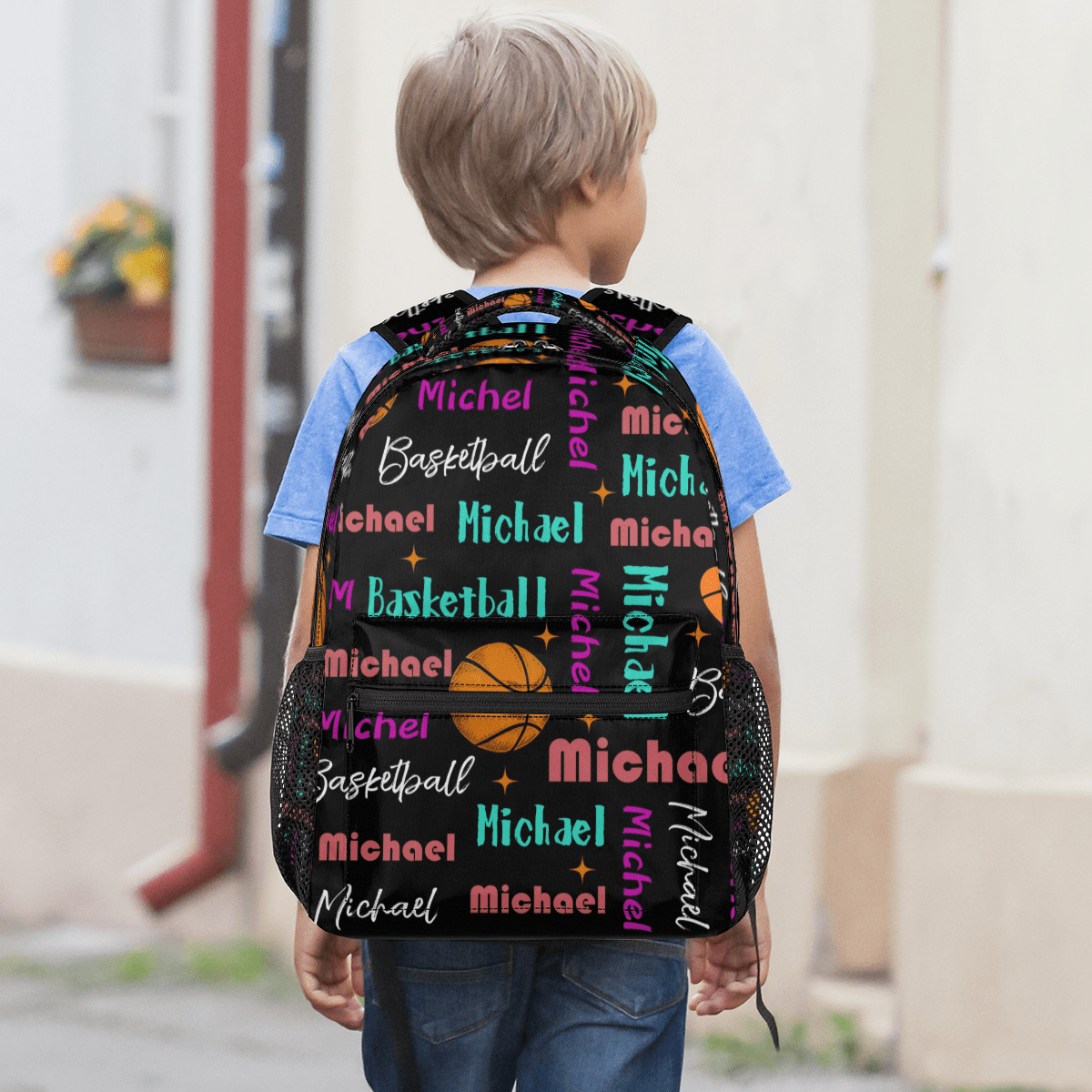 Jiaoprinted Custom Basketball Theme Backpack with Name, Personalized Lightweight Casual Daypack for Women Men, Customized 18 Inch Travel Back Pack
