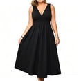 thumbnail image 2 of Xaqiouau Women's Plus Size Deep V Neck Sleeveless Twist Front High Waist A-Line Flowy Midi Dress Party Cocktail Wedding Guest Dress, 2 of 5