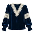 thumbnail image 6 of Lutiedan Velvet Tops for Women Lace V Neck Puff Long Sleeve Shirts Dressy Casual Fall Winter Velour Blouses S-XXL, 6 of 8