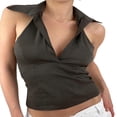 thumbnail image 2 of Women Summer Halterneck Tops V-neck Solid Color Backless Crop Tops, 2 of 8