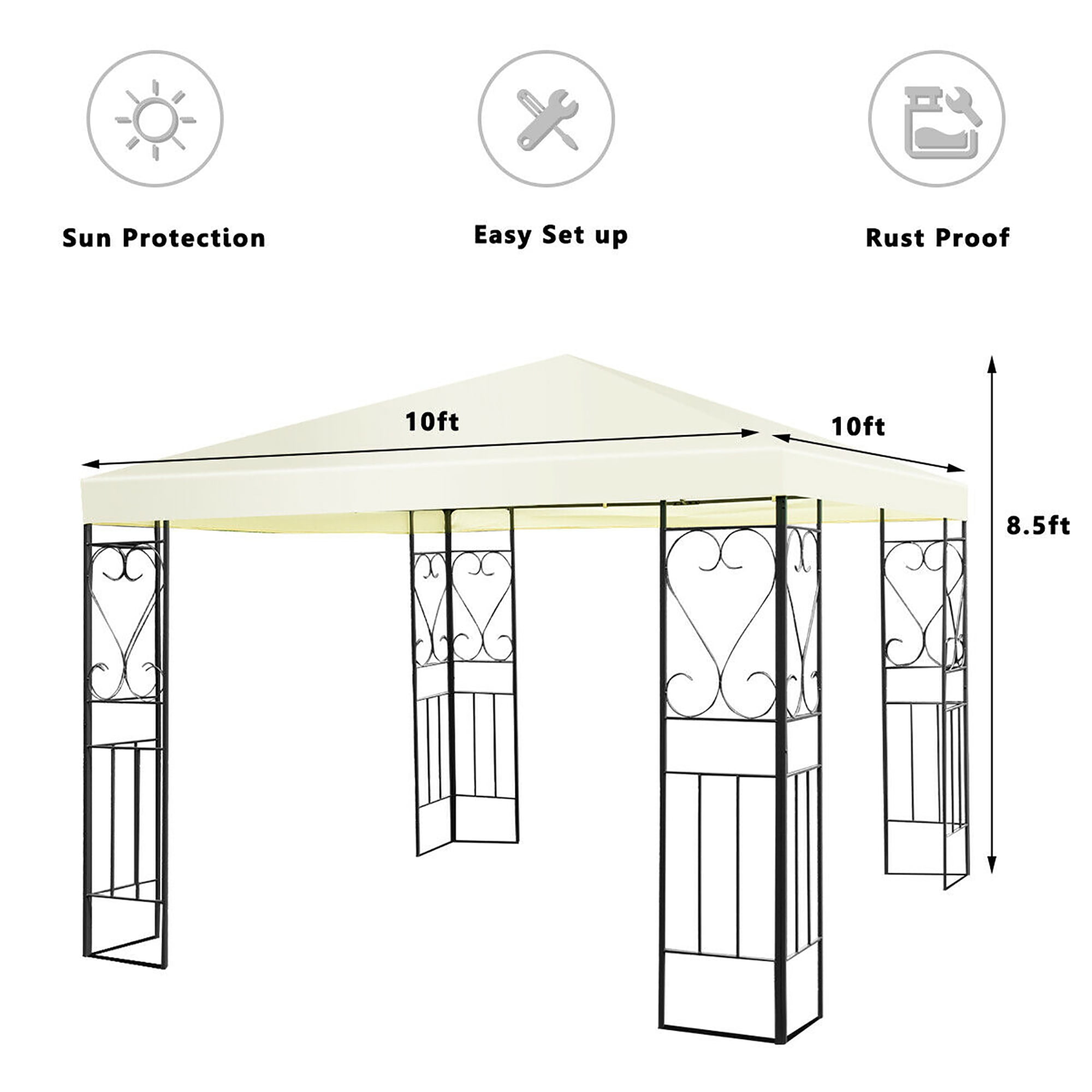 Costway 10'x10' Steel Frame Patio Gazebo Canopy Tent Shelter Patio Party Awning