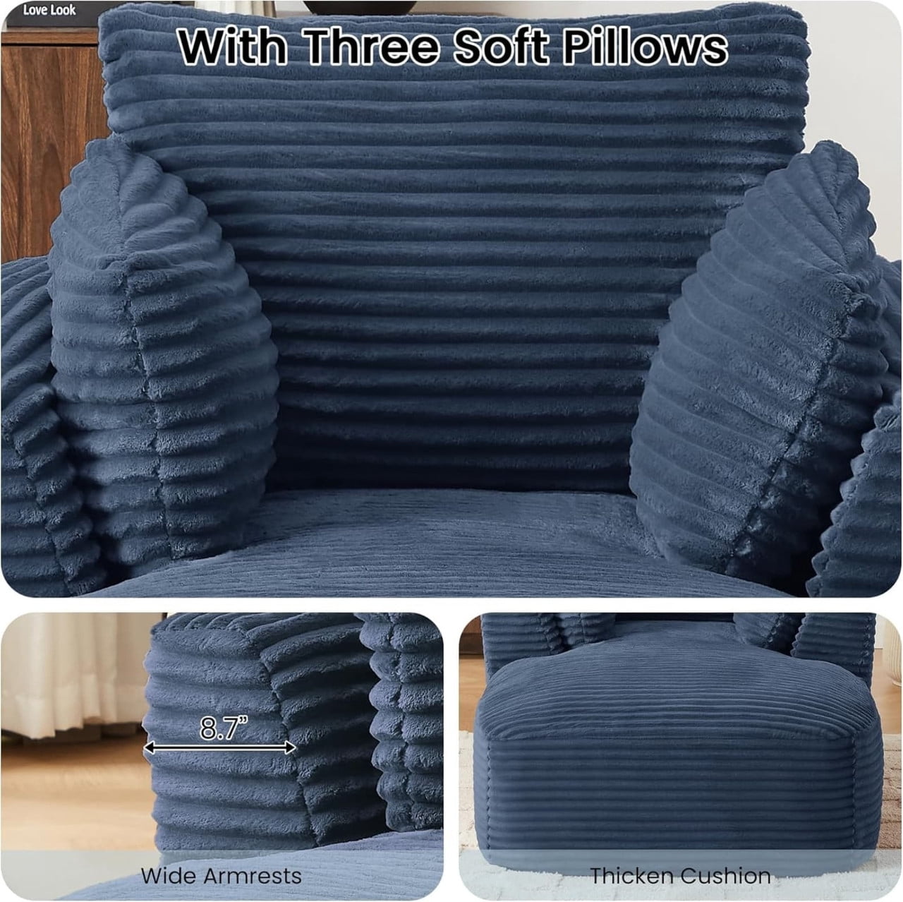 Modern Oversized Corduroy Chaise Lounge Chair, Corduroy Upholstered Modern Sleeper Sofa Lounger Chair for Living Room/Dorm/Apartment, 45.3''x64.6''