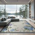 thumbnail image 2 of ODIKA 6'x9' Washable Area Rug Easy Care, Non-Shedding, Hydrangea Watercolor Floral With Eucalyptus Vine And Plaid Corner Details for Queen Size Bedroom Under Bed Master Suite, 2 of 7