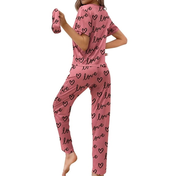 Pajamas for Women Set Casual Valentine'S Day Letter Print Short Sleeve Long Pants Homewear Sleepwear Fall Outfit