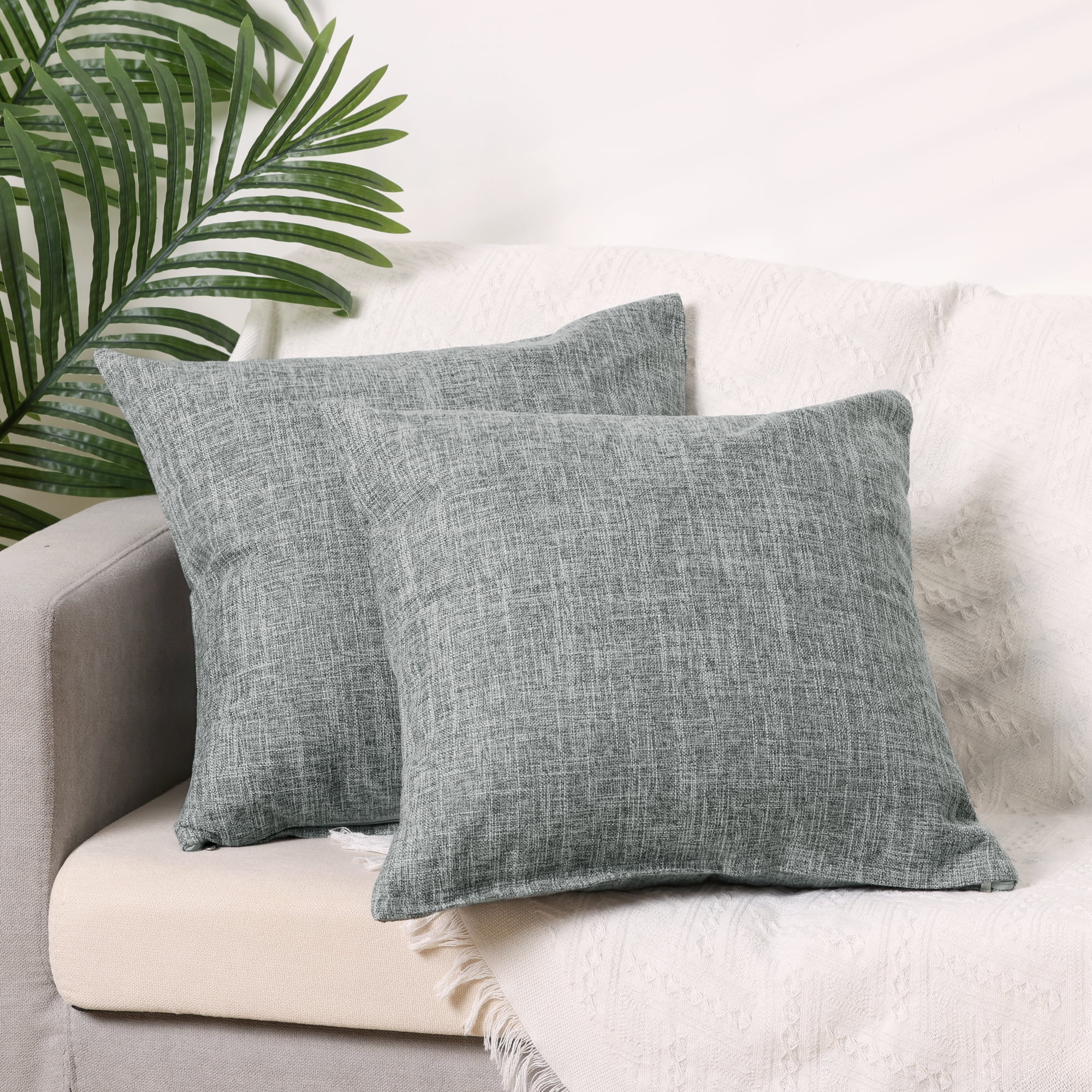 Unique Bargains 4 Pcs Solid Linen Pillow Covers Set Soft Decorative Throw Pillow Cover Dark Gray 16" x 16"/18" x 18"