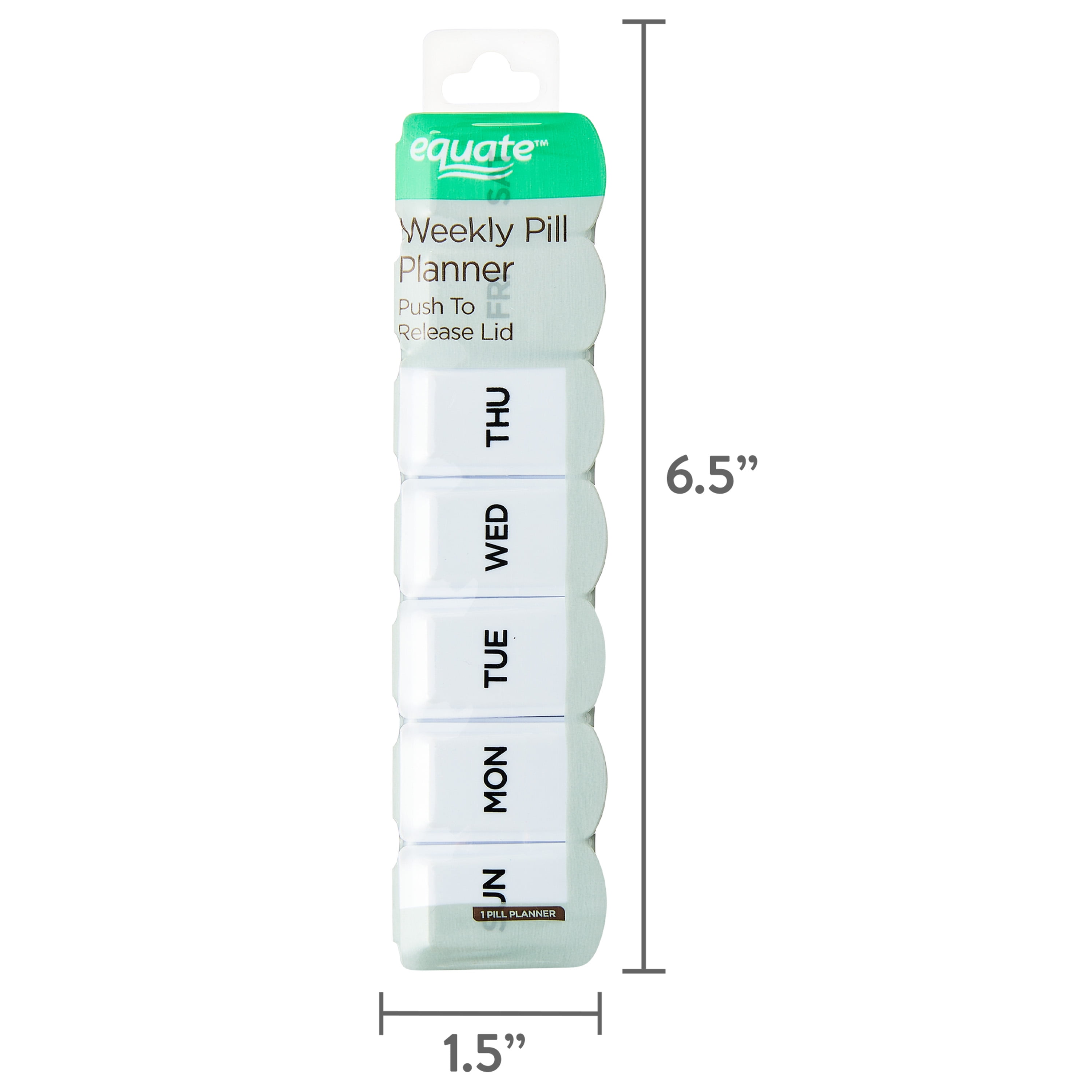 Equate Weekly  Pill Planner, Portable Medicine Box with 7 Compartments, Travel-Friendly,