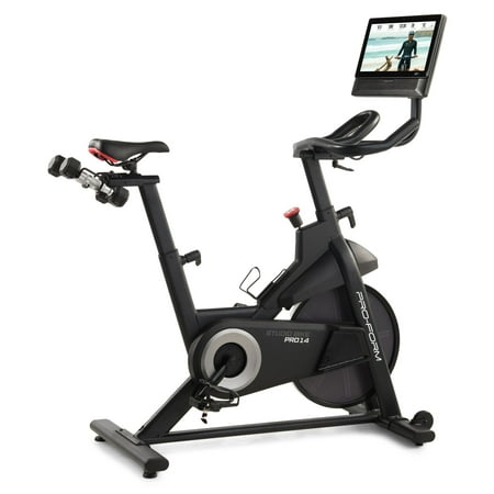 ProForm Studio Bike Pro 14; iFIT-enabled Indoor Exercise Bike with 14 inch Pivoting Touchscreen; Includes Set of 3lb Dumbbells