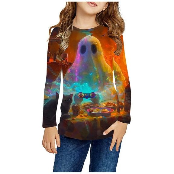 Bnwani Halloween Toddler Shirts Long Sleeve Crew Neck Casual Cute Tops 3-4t