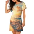 thumbnail image 2 of Kdxio Tropical Sunset Beach Scene Pattern Womens Short Sleeve Sleepshirt Scoopneck Cute Nightdress Ruffle Comfy Nightgown, 2 of 6