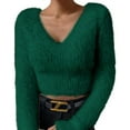 thumbnail image 2 of Pyhlmscde Women's Solid Color V Neck Slim Fit Versatile Sweater, Womens Tops, Sweaters for Women, Fall Clothes, 2 of 6