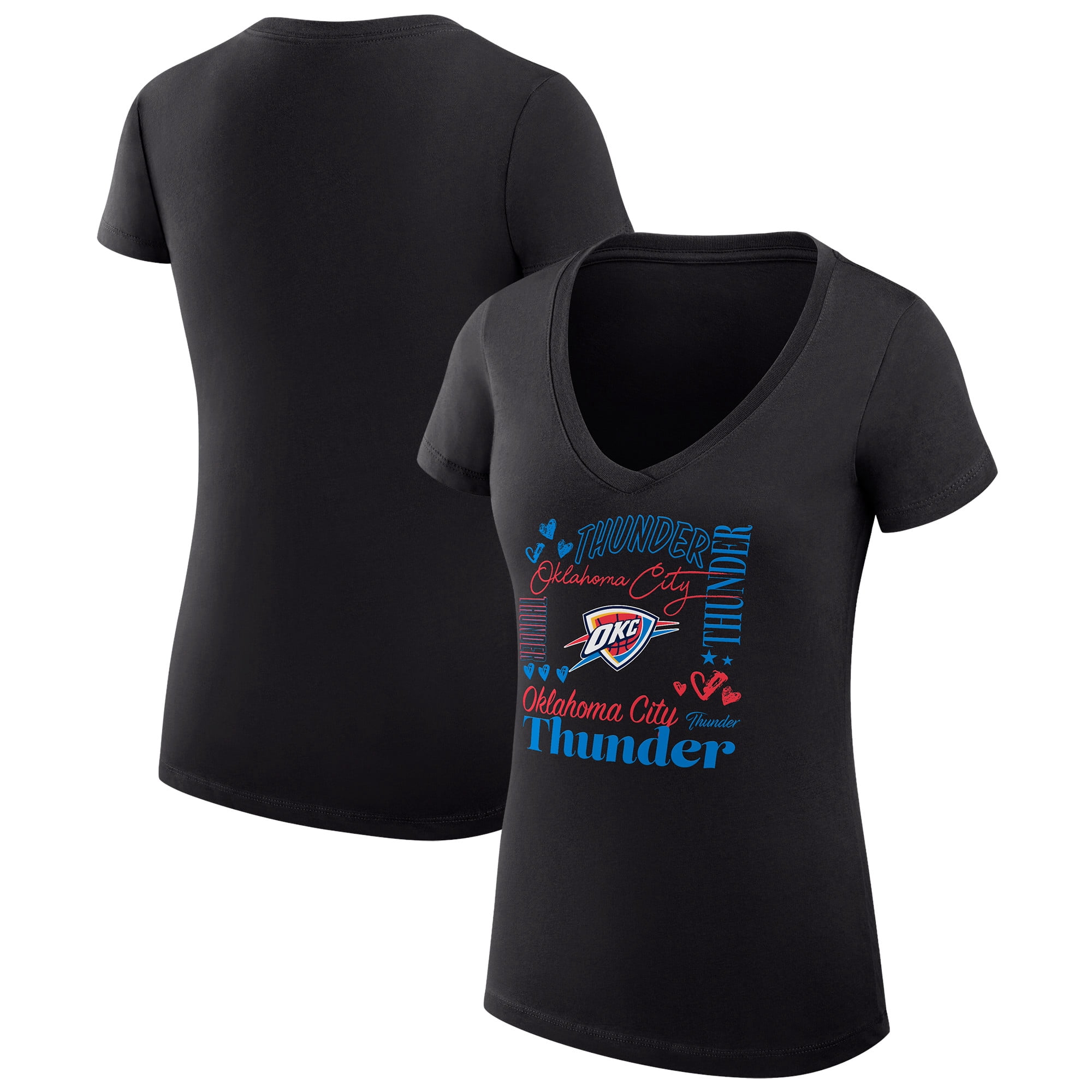 Women's G-III 4Her by Carl Banks Black Oklahoma City Thunder Super-Slim Fit Lightweight Team Name Collage Graphic V-Neck