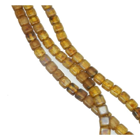 Czech Glass Square Beads - Matte Crystal Picasso 6mm Square Glass Czech Two Hole 25 Tile, Loose Beads,