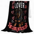 thumbnail image 2 of Dachshund Portrait Geometric Puppy Artwork Playful Graphic Style Dog Lovers Colorful Pet Portrait Warm Flannel Blanket, Pet Adoption Gift for Living Room and Bedroom Home Decor, 2 of 9
