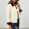 thumbnail image 3 of Fancifize Cropped Bomber Jacket for Women Corduroy Collar Button Down Long Sleeve Barn Coat with Pockets,S-2XL, 3 of 7