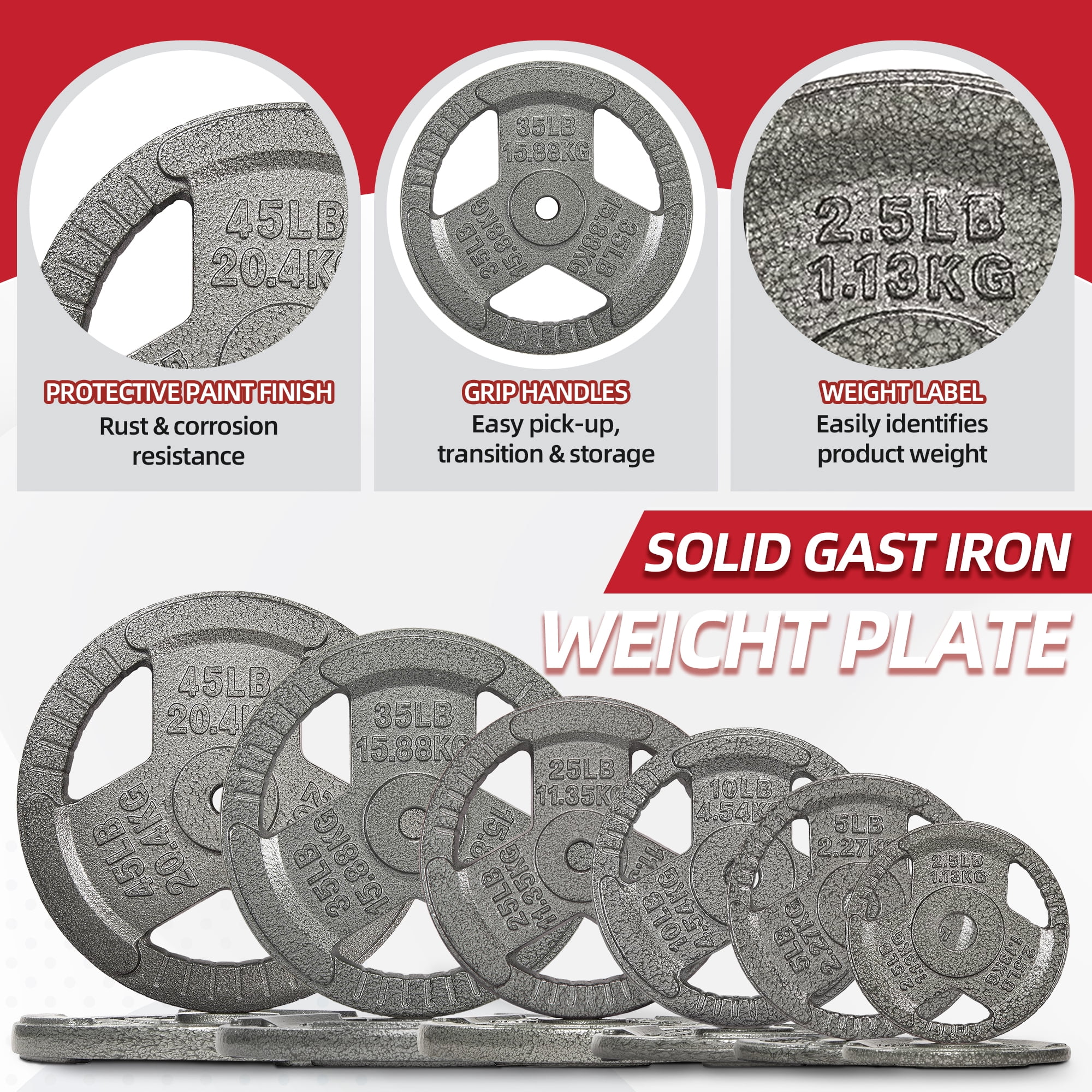 Sprint Demon 245-Pound Cast Iron Weight Plate Set: 1-Inch Hole, Rust-Resistant Finish, Durable for Strength Training