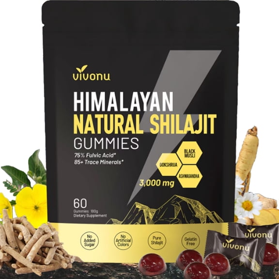 Shilajit Gummies Pure Himalayan micronutrient Supplement, Himalayan Premium Ingredient with Shilajit, Ashwagandha, Gokshura, Fulvic Acid & 85 Trace Minerals I for Men & Women (3000MG/1 Bag)