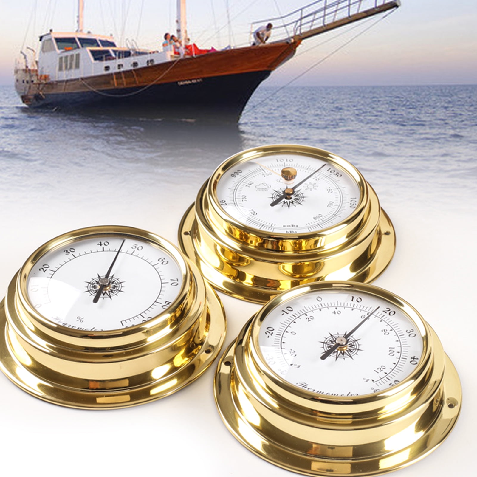 ZPAQI 4pcs/set Thermometer Hygrometer Barometer Watch Clock Copper for Shell Zirconium Marine for Weather Station