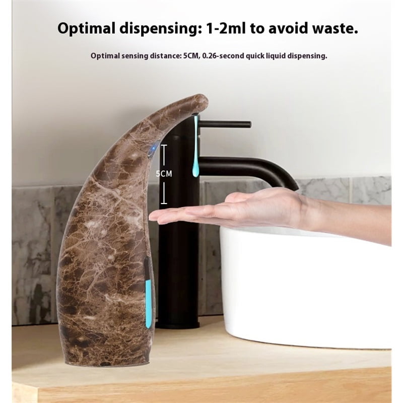 Touchless Soap Dispenser,Automatic Soap Dispenser, Auto Dish Soap Dispenser with Waterproof, Auto Sensor Liquid for Kitchen Bathroom Hotel Restaurant （Marble Brown ）