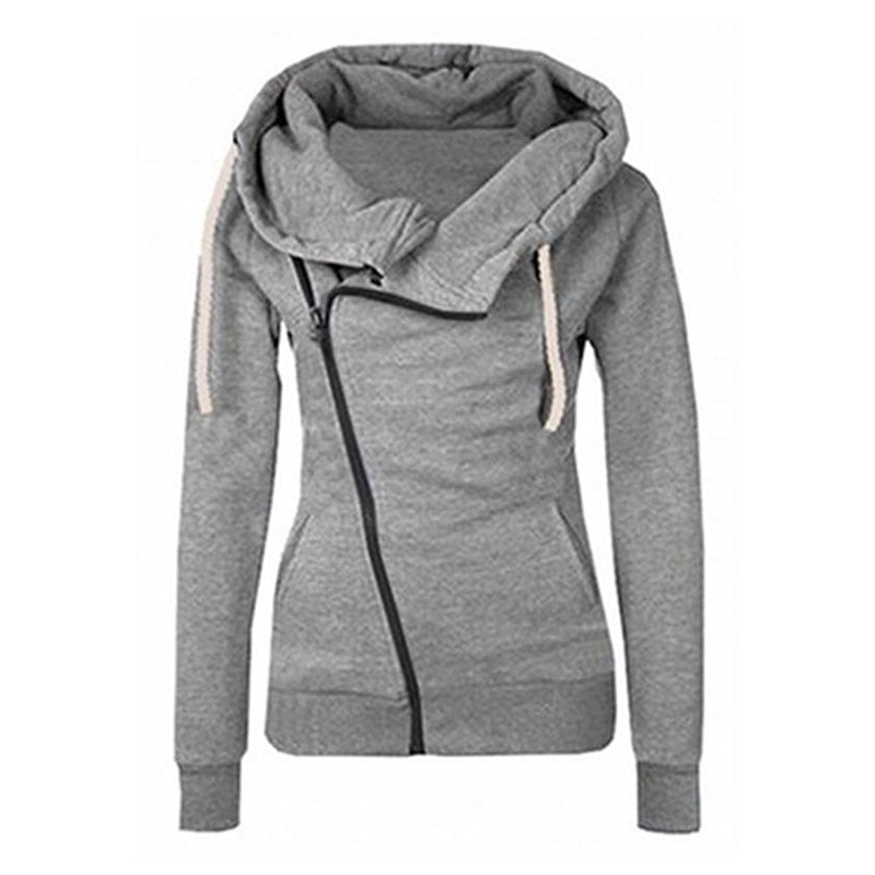 Oblique color block zippers fleece hoodie Clearance