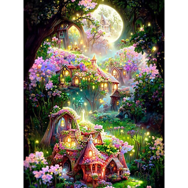Full Mosaic Diamond Painting Fairy Tale House 5D Diamond Embroidery Home Decor Dream Castle DIY Rhinestone Cross Stitch S454round 24x30cm Gao Jinjia LED