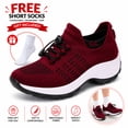 thumbnail image 2 of Women's Knit Slip On Walking Shoes, Lightweight Platform Sneakers with Bungee Laces, 2 of 7