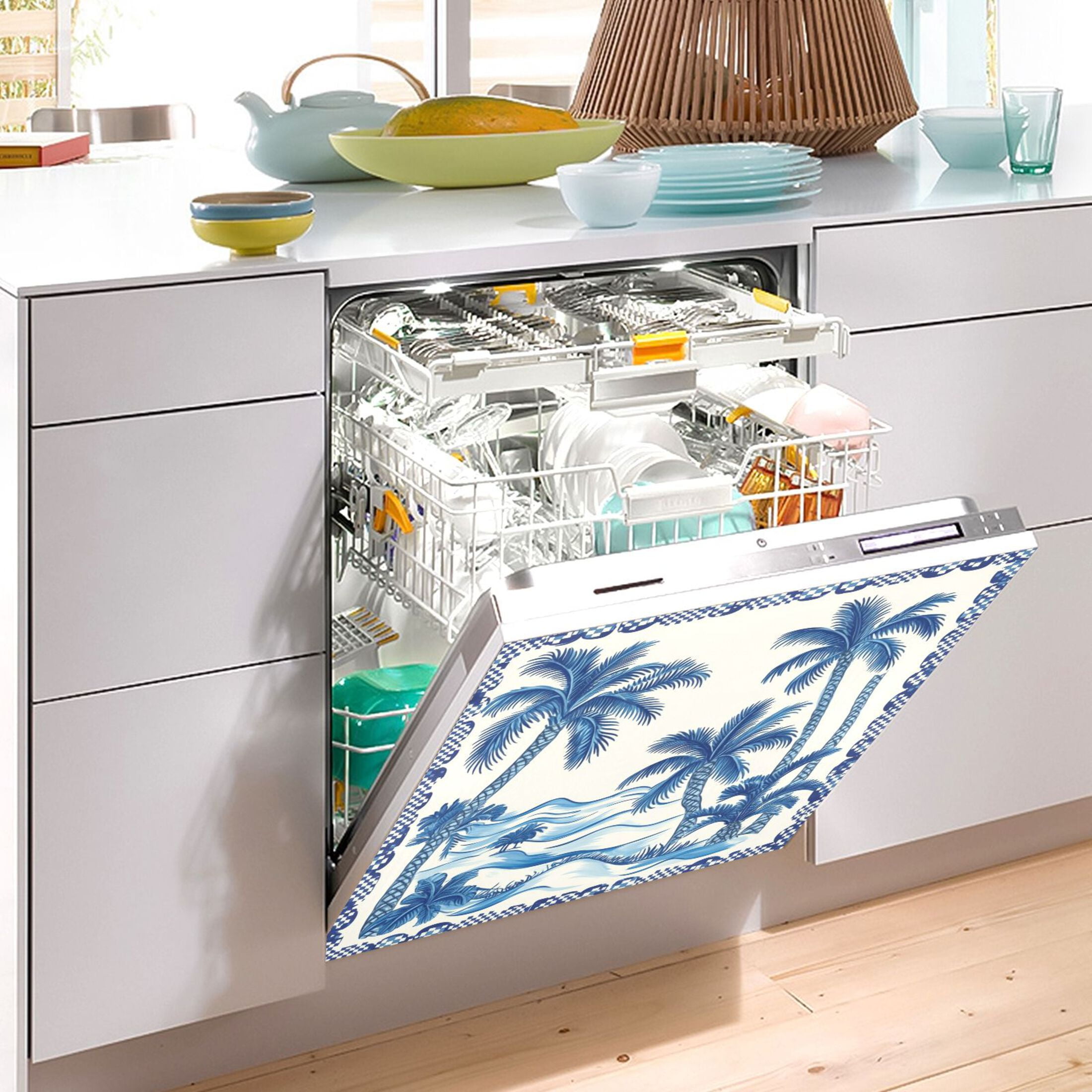 Dishwasher Magnetic Sticker 23x26 Inch Refrigerator Magnetic Sticker Washing Machine Magnetic Sticker Kitchen Panel Magnetic Sticker Home Decor Blue Tree by The Sea