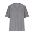 thumbnail image 4 of Sevevn Women's Casual Short Sleeve V Neck Henley Blouses Loose Fit Lightweight Linen Summer Tunic Tops Gray S, 4 of 6