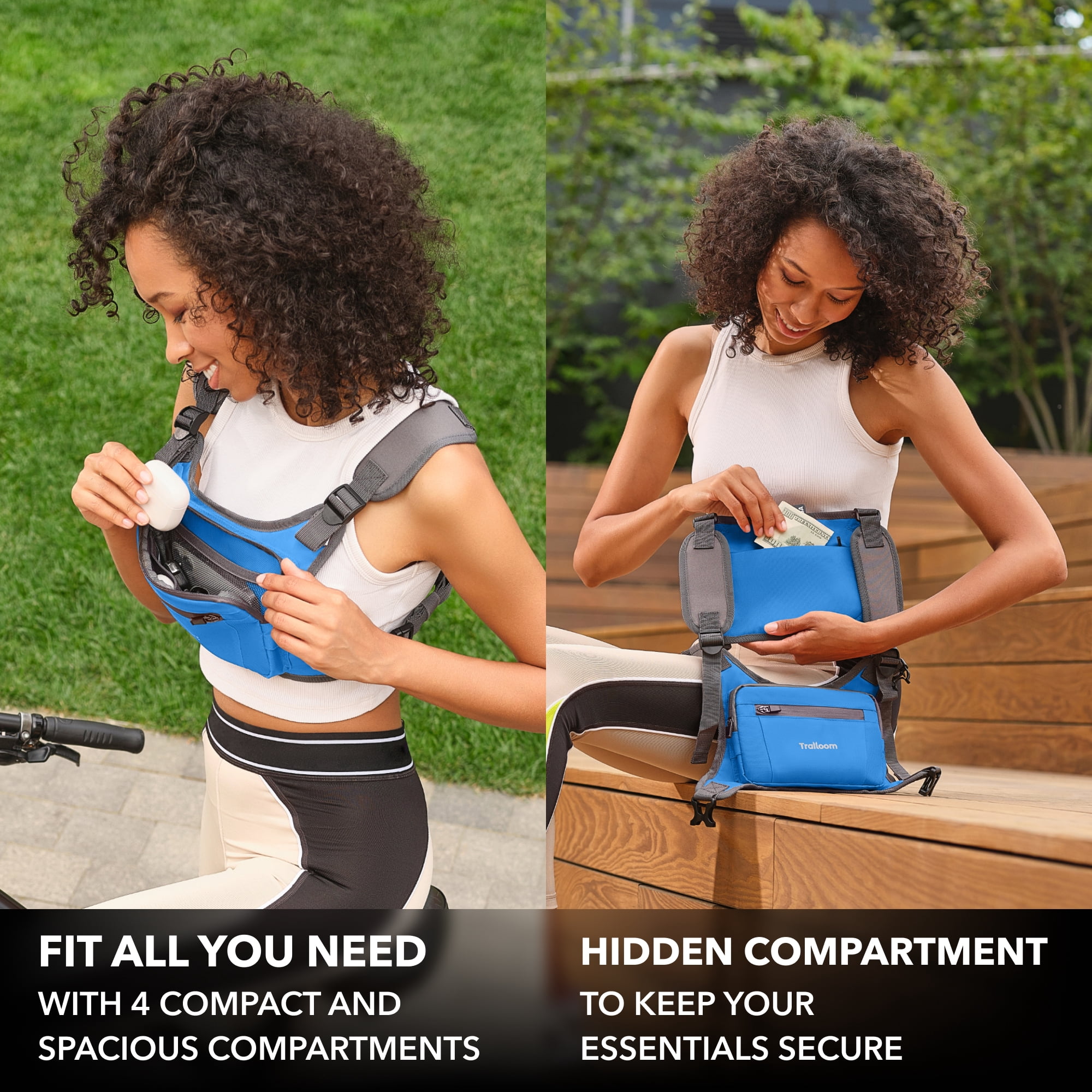 Running Chest Pack, Reflective Vest, Water Repellent, Phone Holder, Workout Bag for Runners, Cycling, Biking, EDC Pouch, Jogging Carrier, Hidden Pocket, Men & Women, Lightweight(Blue)
