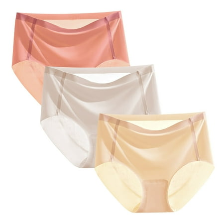 YOTMKGDO Ladies Underwear Panties  Women S Simple Fashion Casual Panties Silk Pure Color No Breathable Midriff Panty 3 Piece Set (#1 A  M)