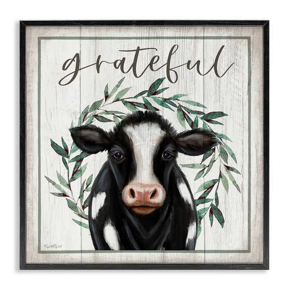 Stupell Industries Rustic Lodge Grateful Phrase Cow Black Framed Giclee Art, 12 x 12, by Elizabeth Tyndall