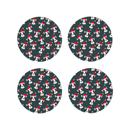 

Honeii Christmas Hat Cute Puppy A Print Leather Coaster Set of 4 Ideal for Safeguarding Your Furniture from Drinks Spills and Effortless Cleanup-Round Shape