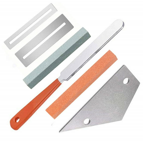 6pcs Guitar Luthier Tool Kit Guitar Fret Crowning File 2 Hole Fret Rocker Fretboard Guards Protectors and Grinding Stone