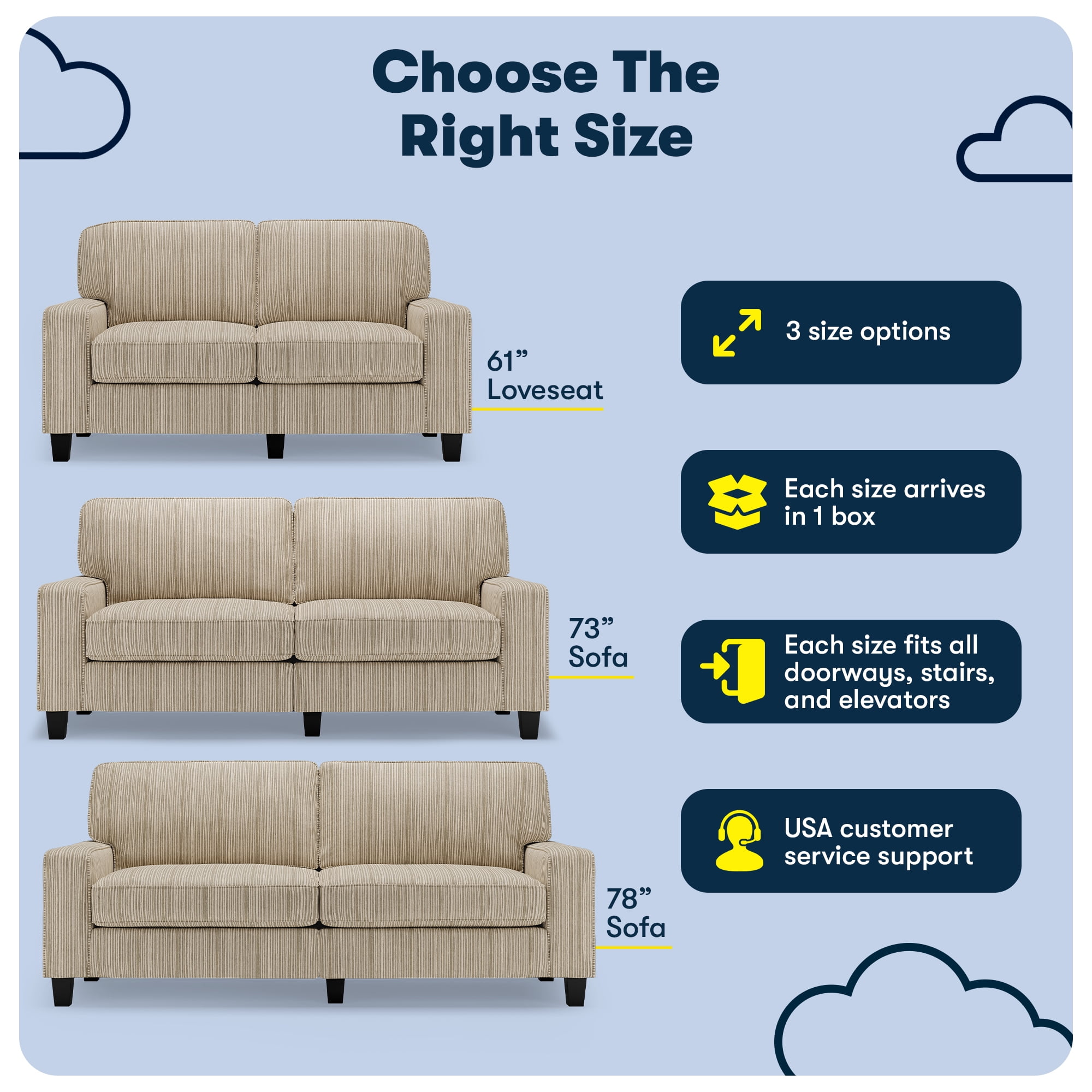 Serta Palisades 78" Track Arm Sofa, Easy Care Polyester, Loveseat or Couch for Small Spaces, Beige