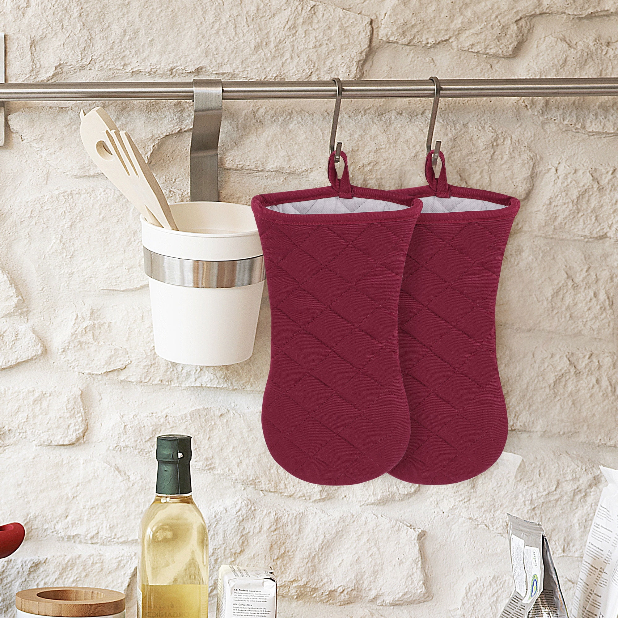 Uxcell Canvas Oven Mitts Heat Resistant Kitchen Cooking Baking Gloves 1 Pair Red