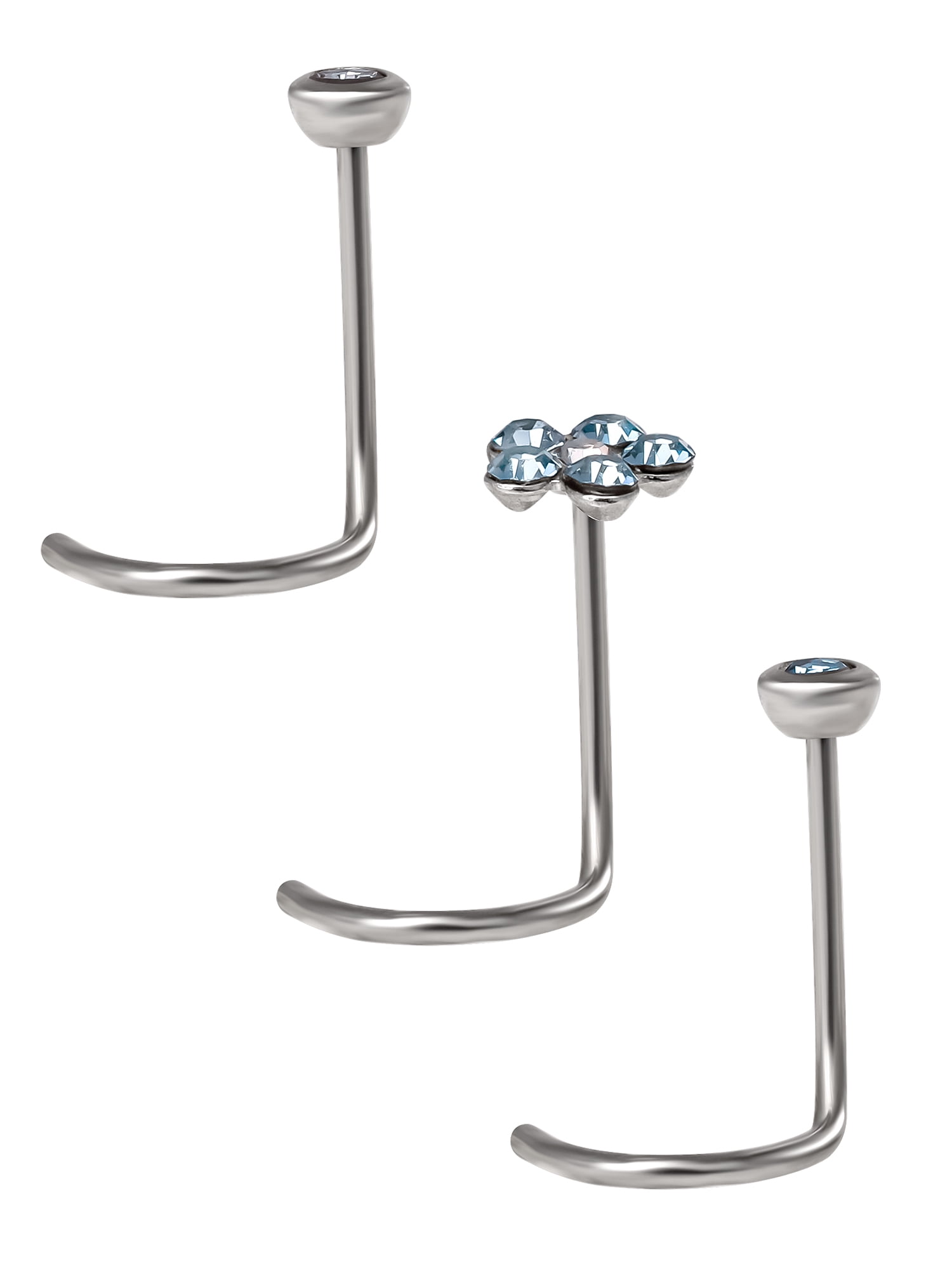 Body Jewelry Women's Stainless Steel Nose Stud with Blue Crystal Flower