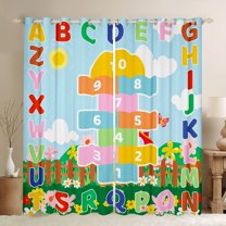 Manfei Kids Numebr Game Black Out Curtains,Kawaii Daisy Flowers Curtains Pack of 2 (42x63 Each),Rainbow 26 Letters Alphabet Bedroom Curtains For Girls Kids,Microfiber Bedroom Decor