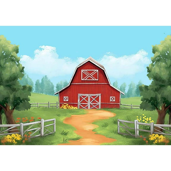 Allenjoy Cartoon Farm Red Barn Backdrop