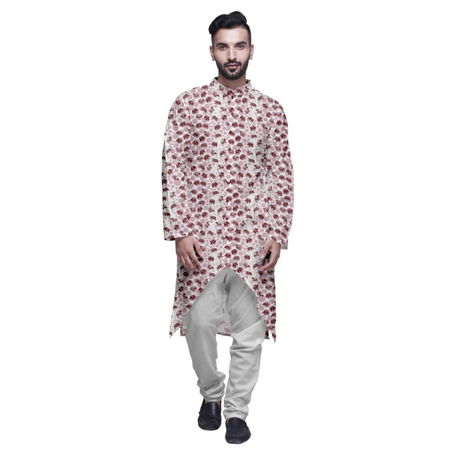 Atasi Kurta Asymétrique à Boutons pour Hommes Chemise Imprimée Mandarin à Manches Longues