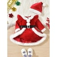 thumbnail image 2 of ENFLASH Infant Baby Girl Christmas Outfit Santa Romper Dress Long Sleeve Furry Trim Velvet Xmas Princess Dresses Hat Set Clothes, 2 of 8