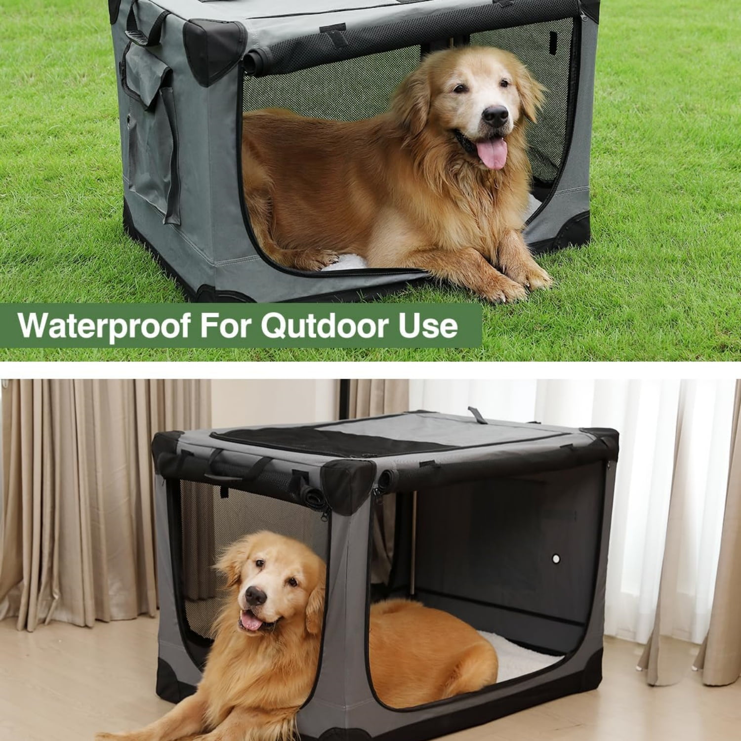 24 Inch Collapsible Travel Dog Crate for Medium Large Dogs, Portable Dog Crate 4-Door Foldable Soft Kennel with Durable Mesh Windows for Indoor & Outdoor Travel, with Storage Bag