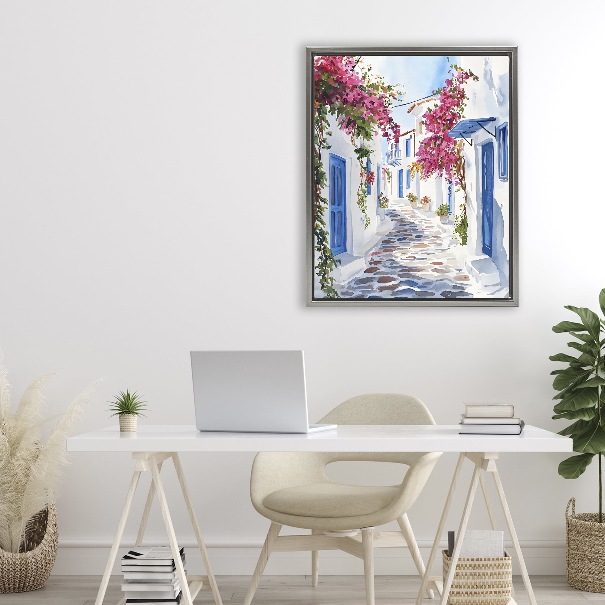 Stupell Industries Santorini Stone Street Pathway Gray Framed Floater Canvas Wall Art, design by LSR Design Studio