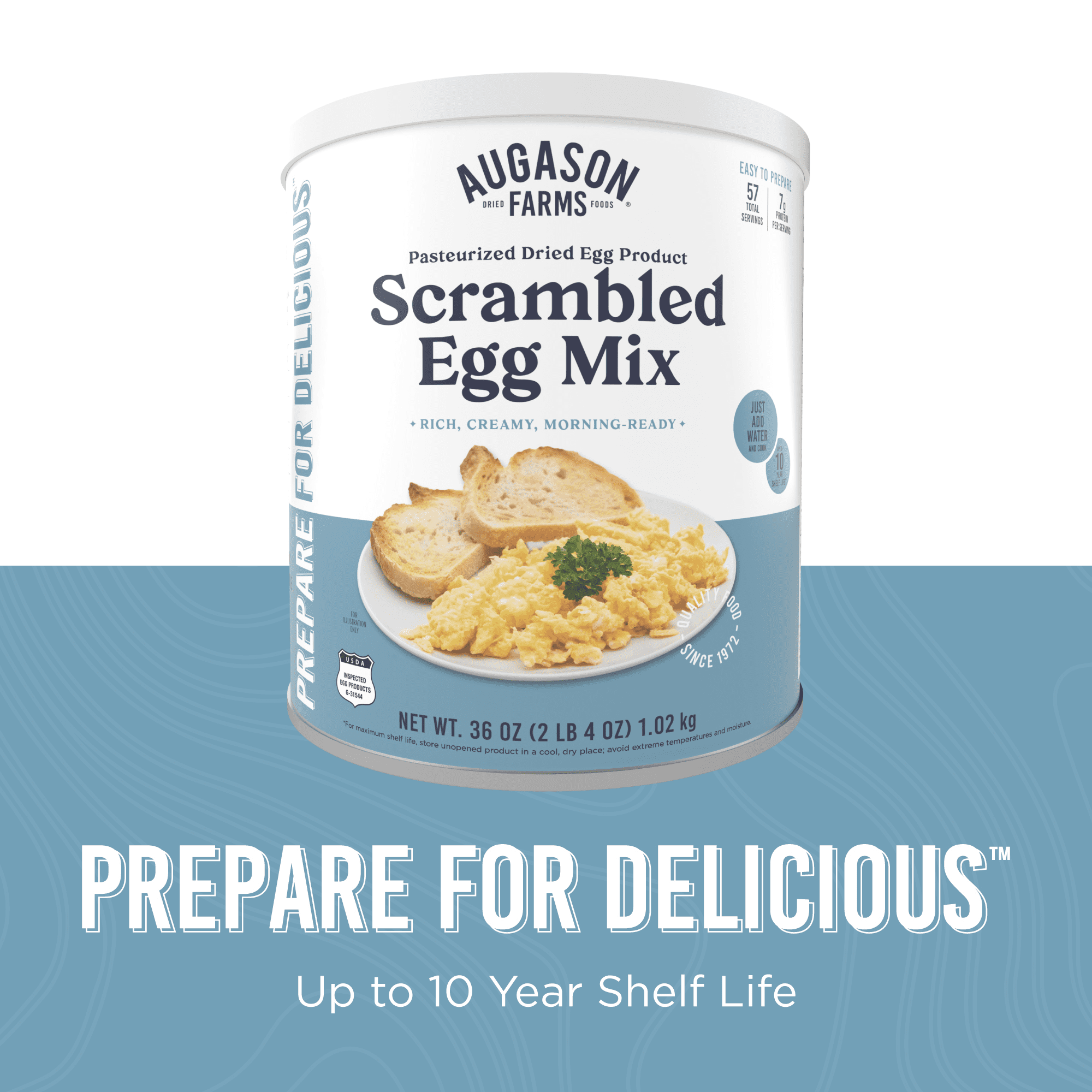 Pasteurized Dried Scrambled Egg Mix Emergency Food Supply, 57 Servings, 10 Year Shelf Life, 7g Protein per Serving - Dry Whole Egg Powder Blend, Ingredient for Baking and Cooking
