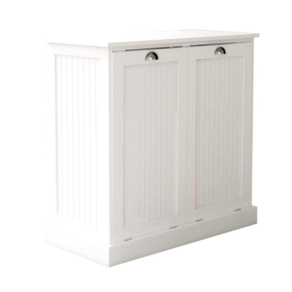 Laundry Hamper Cabinet, 2-Compartment Tilt-Out Laundry Sorter with Removable Cloth Bags, Freestanding Storage Cabinet, White