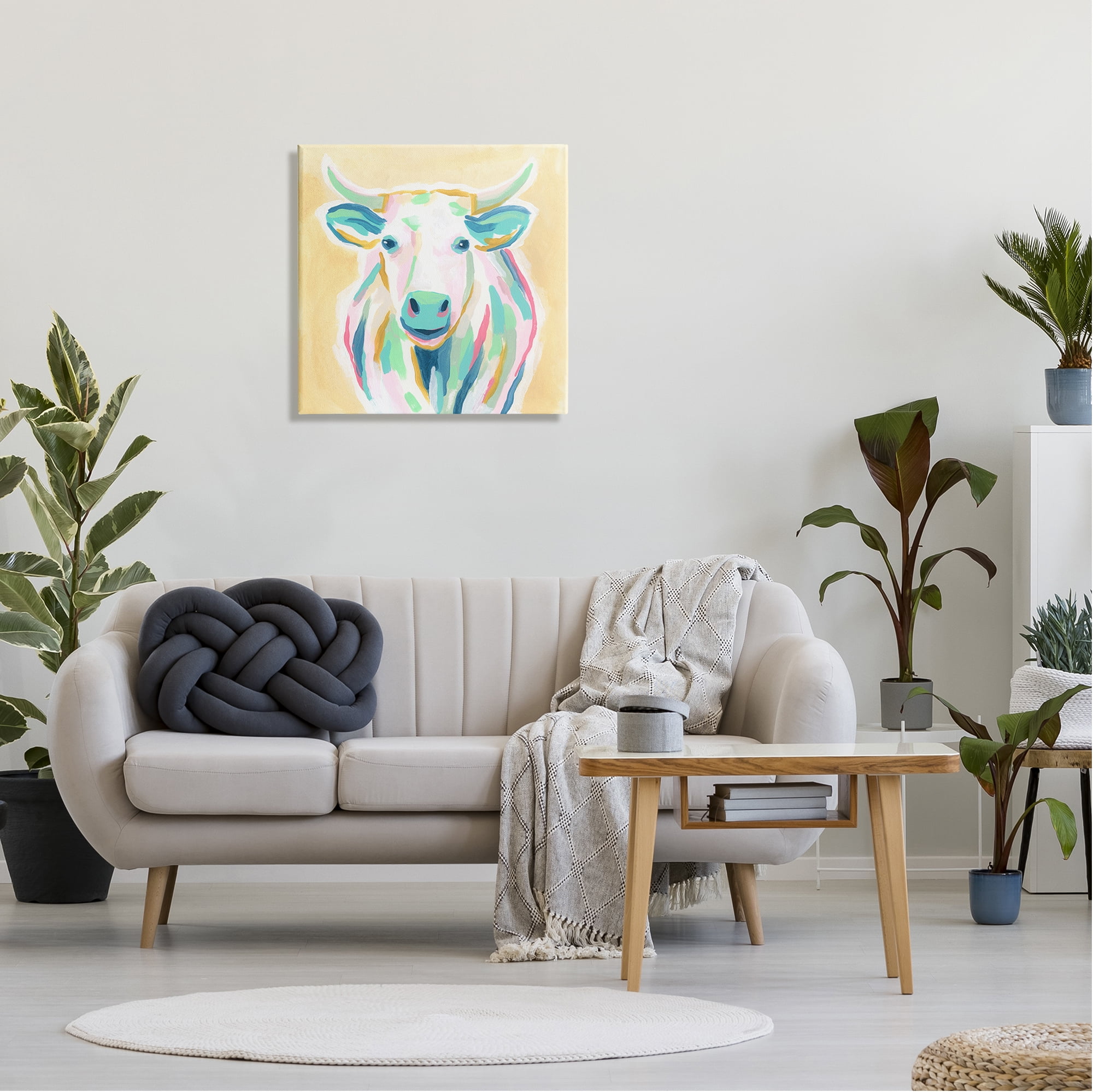 Stupell Industries Pastel Smiling Cattle Animals & Insects Painting Gallery Wrapped Canvas Print Wall Art, 24 x 24