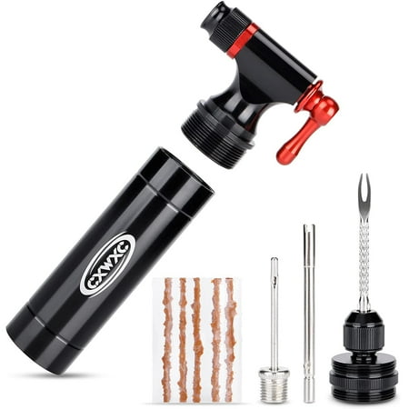 CXWXC CO2 Inflator and Tubeless Tire Repair Kit Bicycle Tire Pump for Road and Mountain Bikes Presta & Schrader Valve Compatible